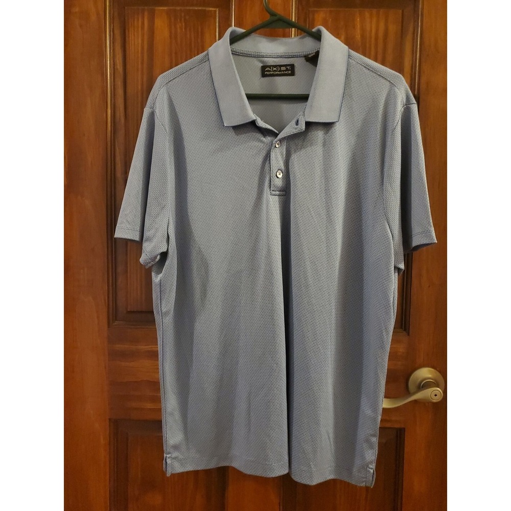 Axist Polo‎ Shirt Mens Large Performance Golf Blue/Gray Short Sleeve Pattern